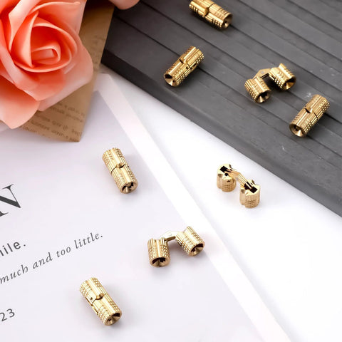 Hidden Brass Cabinet Hinges 8 Mm, 8 Pack With 32 Screws, Concealed 180 Degree Opening for DIY Jewelry Boxes
