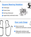 190 Piece Fishing Swivels Kit With 14 Types Including Ball Bearing Swivels, Rolling Barrel Snap, Three Way Crossline, Duo Lock Snap, Coastlock Snap, Crane Barrel, Corkscrew Swivels For Bass, Trout, Saltwater And Freshwater Tackle square bearing rotation and duo lock snap