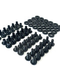 Heavy Duty Black Chicago Screw Kit With 72 Assorted Fasteners Made For Diy Kydex Holsters including truss screws and rubber washers.