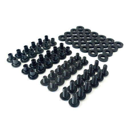 Heavy Duty Black Chicago Screw Kit With 72 Assorted Fasteners Made For Diy Kydex Holsters including truss screws and rubber washers.