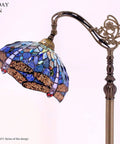 Blue Stained Glass Dragonfly Tiffany Style Floor Lamp With Arched Gooseneck, 12 Inch Lampshade, Elegant Bronze Finish
