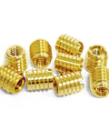 Wood Threaded Inserts Kit Brass M3-0.5 Knife Thread Inserts 10 Pack close-up on brass inserts