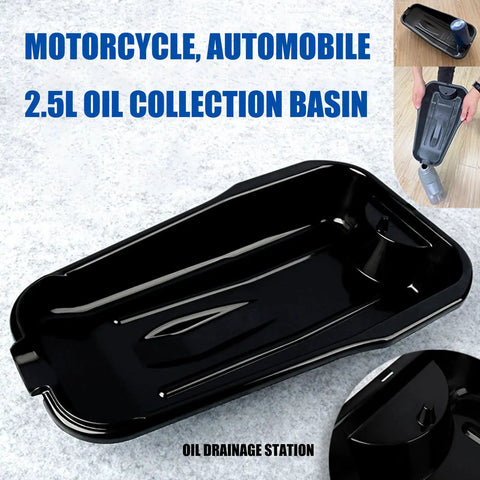 Premium Waste Oil Drain Basin For Car Repair And Motorcycle Maintenance Lightweight Portability Saves Space Keep Workshop Organized Efficient Fluid Collection Storage System with spout, 2.5L capacity.
