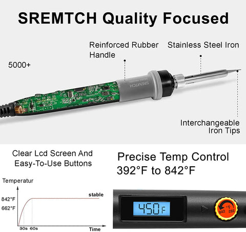 80W Soldering Iron Kit With Digital LCD Display, Temperature Adjustable From 392 To 842 Degrees Fahrenheit schematic view