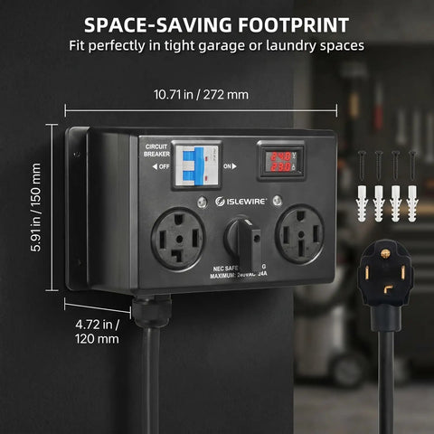 Manual Electric Vehicle Charging Switch For Dryer And Daily Charger, 24Amp 240V Power Splitter with LCD screen and circuit breaker.