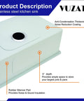 Image of Undermount Stainless Steel Kitchen Sink 17x17 Deep Single Bowl No Fuss Bottom Grid Basket Strainer Cleaning Kit with labeled features.