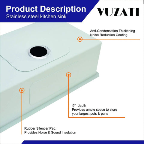 Image of Undermount Stainless Steel Kitchen Sink 17x17 Deep Single Bowl No Fuss Bottom Grid Basket Strainer Cleaning Kit with labeled features.