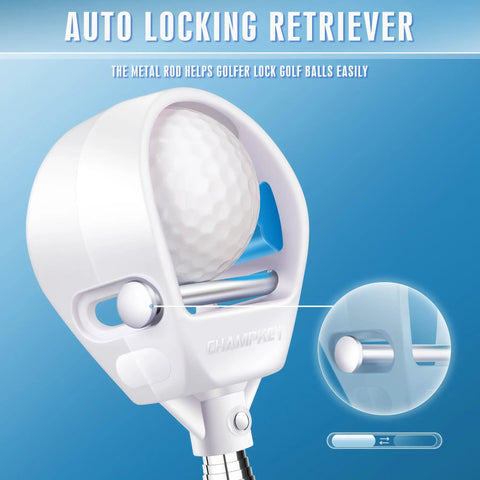Upgraded Auto Locking Golf Ball Retriever with Thick Telescopic Shaft 9 Foot Reach closeup of rubber head and stainless steel shaft