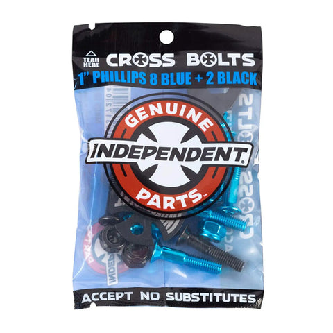 Genuine Skateboard Hardware With Tool 1 Inch Phillips Bolts And Nuts Blue Black Eight Pack For Trucks With Cross Logo Heads