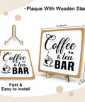 Rustic Coffee And Tea Bar Decor Sign Dope Wooden Plaque for Cafe Bar, 5.9x5.9 inches, shown on retro stand with measurement details.