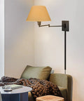 15 Inch Dope Modern Swing Arm Wall Sconce With Opaque Empire Shade, 2-In-1 Plug In Or Hardwired, 3-Way Switch, Black Finish, Adjustable Arm