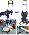 Oyoest folding hand truck, heavy-duty 330lb, retractable handle, blue joints, four wheels front view