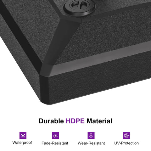 Close-up of Patio Market Umbrella Base with Casters 154 lbs Load Capacity showing durable HDPE material features.