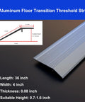 The Heavy Duty Aluminum Transition Strip 36 Inch Doorway Ramp Reducer For Wheelchair Thresholds Smooth Ride Aviation Solid Gray Aluminum Flooring Quick Install with measurements.