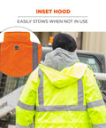 Back view of GloWear 8365 High Visibility Rain Jacket Orange XL with Reflective 3M Scotchlite inset hood detail, ideal for wet conditions.