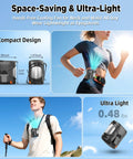 Collage showing Wearable Belt Fan With 16K RPM Turbo Airflow, Six Speed Rechargeable Waist Clip Fan being used outdoors.