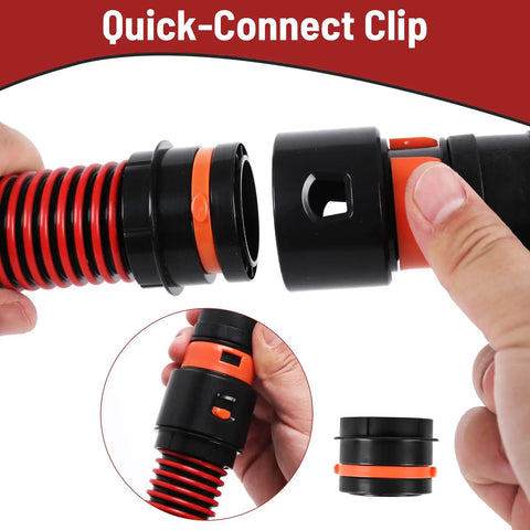 Quick-connect clip for 10 Foot Dust Collection Hose Kit With 6 Universal Adapters For Home And Shop Vacuums Compatible With Woodworking Tools Sander Saw And More Easy Fit To Most Brands Strong Suction Flexible Durable Hose