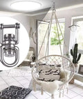 Heavy Duty Swing Swivel With Dual Bearings That Spin Dang Smooth 360 Degrees Built Tough For Backyard Chill Hangs Aerial Flow and Yoga Routines Easily Crushes The 770 Pound Weight Limit On Every Use in a cozy indoor setting with a macrame chair.