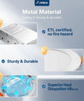Metal material details of 6 Inch Led Recessed Light 20 Pack With Built In Junction Box, showing durability and ETL certification.