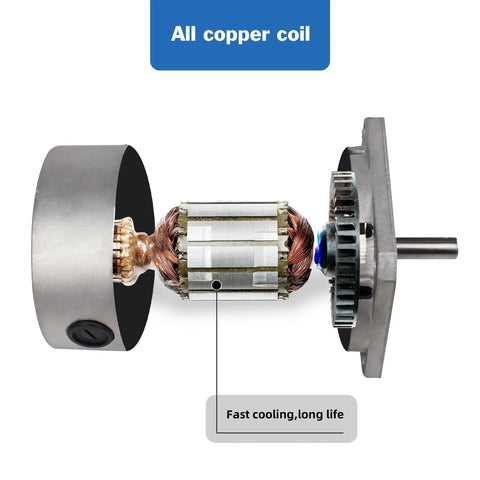 Beefy 900W 110V Brushed Lathe Motor With 4100RPM And 14mm Shaft showing all copper coil and components