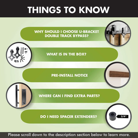 Infographic for Rustic Black Double Track U Shape Bypass Sliding Barn Door Hardware Kit For Four Doors, installation tips.