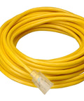 Extra Heavy Duty Outdoor Extension Cord 100 Ft Long 10 Gauge 3 Conductor Lighted End SJTW Weatherproof Yellow Power Cable
