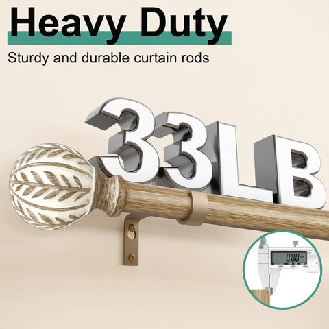 Boho Wood Curtain Rods Set For Windows 48 To 84 Inches One Inch Adjustable Heavy Duty Drapery Rod With Imitation Wood Grain Finials