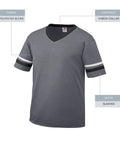 Retro Ringer Tee With Contrast Sleeve Stripes And Knit V Neck 50 50 Poly Cotton Jersey Double Needle Hem All Day Comfy Team Spirit Tee In Graphite Black White Sized Small front view