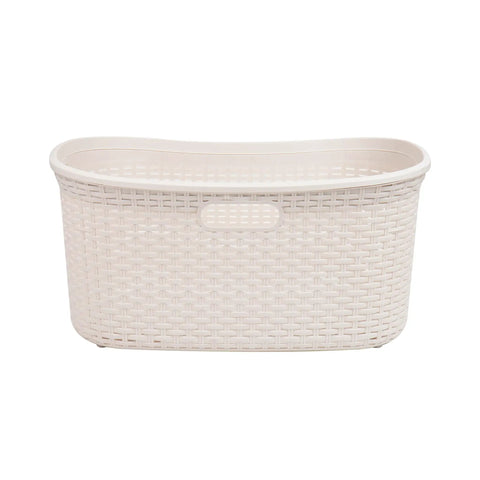40L Laundry Basket With Lightweight Build And Premium Wicker Look Ivory Plastic Hamper For Easy Laundry Hauls Space Saver For Small Bathrooms And Closets Ideal Carrier For Sorting And Transport