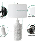 Farmhouse Ceramic Table Lamp With White Fabric Shade, Modern Tall Desk Lamp for Bedroom, Living Room or Office, close-up details