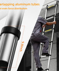 10.5 Foot Telescoping Ladder With Hook, Go-To Aluminum Folding Extension Ladder For Home And RV, Attic Or Garage, Multi Use Durable Aluminum Ladder With Easy Extend And Lock, Supports Up To 330 Lbs. telescoping aluminum ladder with hook on wall
