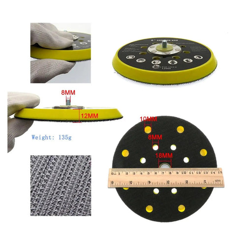 Super Durable 6 Inch Sanding Pad With Dust Free Vent Holes And M8 Thread For Fast Disc Swapping On Random Orbit Sanders, bottom view