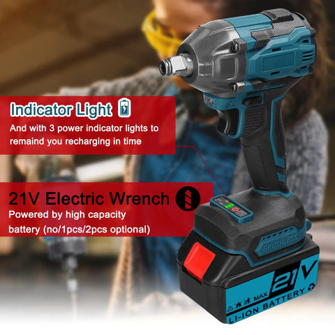 Vislone 21V Brushless Electric Impact Wrench High Torque Cordless Power Tool With Variable Speed Forward Reverse Switch LED Light For Professional Auto Repair Garage Projects Durable Long Lasting Performance Rustic Vibes
