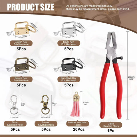 51 Piece Heavy Duty Key Fob Pliers And Hardware Kit With Tassels Glass Running Pliers With Flat Jaws And Rubber Tip Attachments