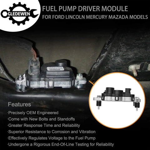 590001 Fuel Pump Driver Module With Mounting Bolts For 2004 Through 2011 Ford Lincoln Mazda And Mercury Models, close-up view
