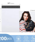 10x13 Inch Poly Mailers 200 Pack White For Clothing Shipping Envelopes with strong adhesive shown next to a magazine