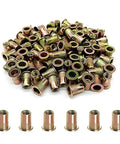 Get Your Hands On These Hot 10 Flat Head Threaded Insert Nuts In Sizes M3 To M12 Featuring Zinc Plated Carbon Steel For Serious Strength And A Knurled Body That Slams Into Place Without Spinning Around Like Crazy. Image showing a pile of zinc plated threaded insert nuts with a knurled body.
