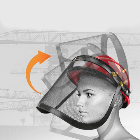 Heavy Duty Face Shield And Snap Mount Bracket Steel Wire Hard Hat Visor Keeping Your Eyes Locked Down And Protected While Trimming Logging Or Running Yard Maintenance Jobs In Black