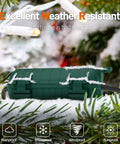 Outdoor Extension Cord Cover Waterproof With Four Removable Latches Heavy Duty Weatherproof Electrical Box Plug Cover For Patio Power Tools Holiday Lights IP54 Sealed Green shown amidst snowy branches.