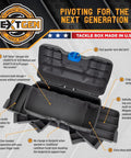 Open view of Next Gen 6 0 Large Fishing Tackle Box With 6 Pivot Trays And 32 Compartments Includes 25 Piece Starter Tackle Kit Heavy Duty Gear Storage And Lure Organizer Dark Gray displaying interior trays and compartments