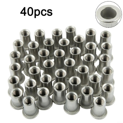 Rivet Nut Assortment Kit Stainless Steel One Quarter Twenty Flat Head Knurled Rivet Nuts For Metal Plastic And Fiberglass Installations, Automotive And DIYers, Heavy Duty Fastening Set, 40pcs