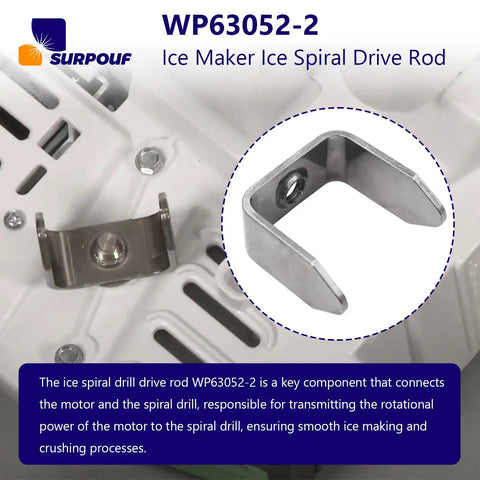 2 Pack Ice Auger Drive Bar WP63052-2 replacement for Whirlpool Maytag Kenmore, shown with installation details and yoke.