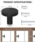 Two Pack Round Cabinet Knobs And Drawer Pulls Matte Black For Bifold Barn Doors, Durable Aluminum Alloy Hardware With Smooth Grip, Easy Install, Must Have For Everyday Home Renovation. 1.16in round knob, 0.42in base, screws