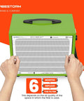 Hands holding a green air filtration unit showcasing the Pro Grade MERV 13 Filter Replacement for DecDust 780S Dust Collector 4 Pack