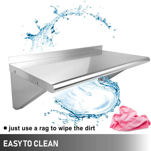 Stainless Steel Wall Mount Shelf 12x24 Inches Heavy Duty Kitchen Utility Rack Space Saver Rust Resistant Corrosion Proof Wall Mounted Pantry Organizer Durable Modern Finish with Easy to Clean Feature