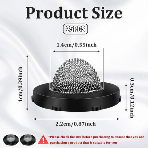 Close-up of stainless steel water filter washer dimensions showing diameter and height, part of 25 pcs stainless steel water filter hose washers with screen inlet hose washers for 3/4 inch garden hose connectors and 5/8 inch washing machines durable gasket seals set.