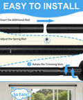 No Drill Tension Curtain Rod Extends 51 To 126 Inches Easy Install For Indoor Or Outdoor Use Rust Resistant 1.26 Inch Diameter Black