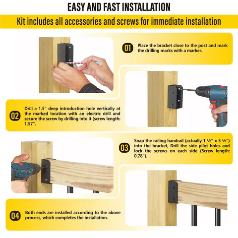Installation steps for Heavy Duty 201 Stainless Steel Deck Railing Connector Set One And A Half Inch By Three And A Half Inch