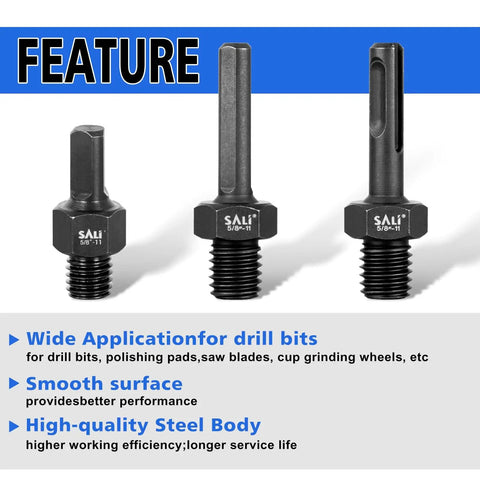 3 types of 2 Pack Core Drill Bit Adapters 5/8-11 Thread To 3/8 Inch Triangle Shank Heavy Duty Conversion For Diamond Hole Saws