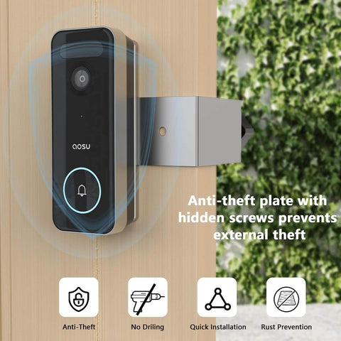 Anti Theft Aluminum Doorbell Mount Bracket With No Drill Design For Smart Doorbells installed on wooden door